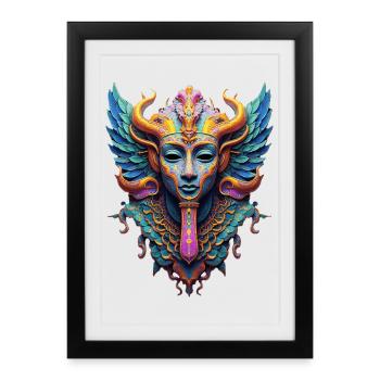 Dieu de style Budda balinais - Art fantastique - Affiche encadrée (27 × 37 cm) - noir - Devant
