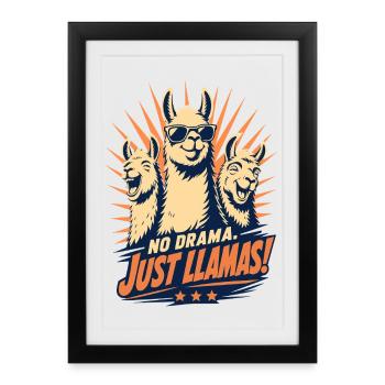 Pas de drame, juste Llama Cool Rétro - Affiche encadrée (27 × 37 cm) - noir - Devant