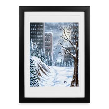 Hiver urbain parmi les gratte-ciel - Affiche encadrée (27 × 37 cm) - noir - Devant