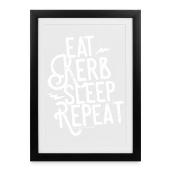 Mange Bordure Sommeil Répète - Affiche encadrée (27 × 37 cm) - noir - Devant