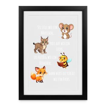 Schlau wie ein Fuchs - Motivation Einschulung  - Gerahmtes Poster (27 × 37 cm) - Schwarz - Vorne