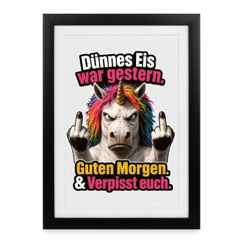 Grumpy Einhorn Eskalation - Gerahmtes Poster (27 × 37 cm) - Schwarz - Vorne