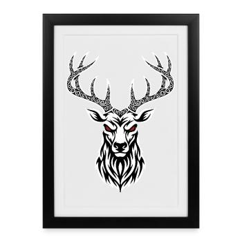 Cerfeuil Élan Celtique Mascotte Logo Sport Gaming - Affiche encadrée (27 × 37 cm) - noir - Devant
