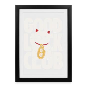 Good Luck Club Lucky Cat - Framed poster (27 × 37 cm) - black - Front