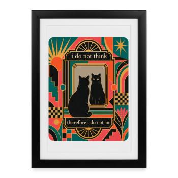 Funny Retro Art Deco Black Cat Philosophy - Framed poster (27 × 37 cm) - black - Front