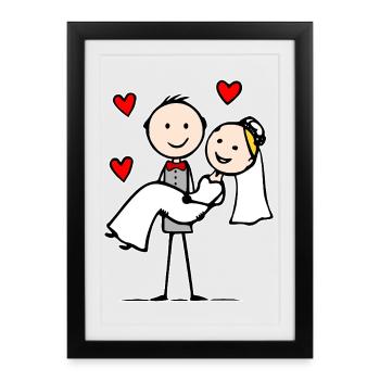 Dessin animé du couple de mariage - Affiche encadrée (27 × 37 cm) - noir - Devant