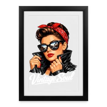 Soul Vintage – Un design stylé de pin-up rockabilly - Affiche encadrée (27 × 37 cm) - noir - Devant