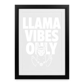 Llama Vibes Only – Hippie Lama - Gerahmtes Poster (27 × 37 cm) - Schwarz - Vorne
