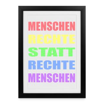 Menschenrechte statt rechte Menschen Links Antifa - Gerahmtes Poster (27 × 37 cm) - Schwarz - Vorne