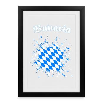 Bayern Diamantenspritzer Blau Weiß Bayern Bavière - Affiche encadrée (27 × 37 cm) - noir - Devant
