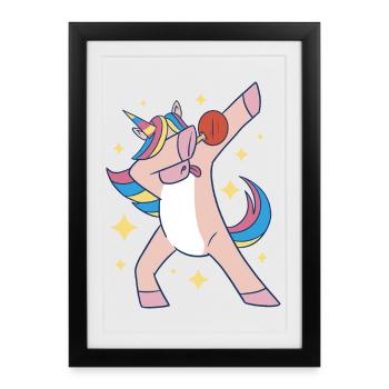 Dabbing Unicorn Tennis de table Raquette Tennis de table - Affiche encadrée (27 × 37 cm) - noir - Devant