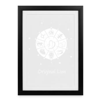 Signe du zodiaque Lion 001 blanc - Affiche encadrée (27 × 37 cm) - noir - Devant
