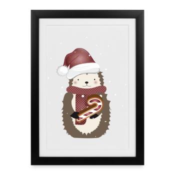 hérisson doré pour Noël avec de la canne à sucre - Affiche encadrée (27 × 37 cm) - noir - Devant