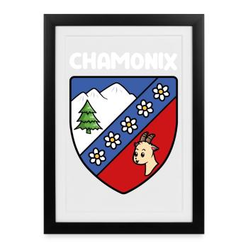 Drapeau Mignon Chamonix Mont Blanc Haute Savoie - Affiche encadrée (27 × 37 cm) - noir - Devant