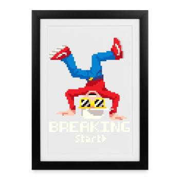 Pixel Breakdance B-Boy | Hip Hop rétro 8-bit - Affiche encadrée (27 × 37 cm) - noir - Devant