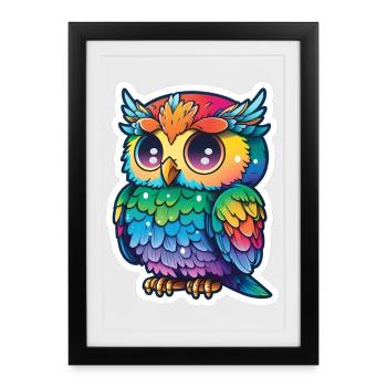 Illustration colorée de hibou - Affiche encadrée (27 × 37 cm) - noir - Devant
