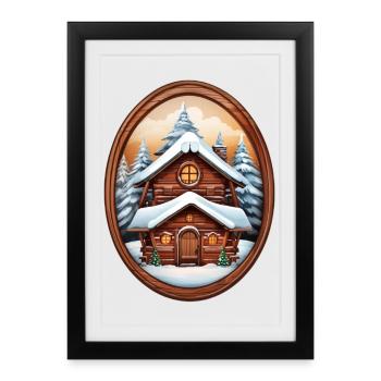 Cabane en bois, maison de Noël - Affiche encadrée (27 × 37 cm) - noir - Devant