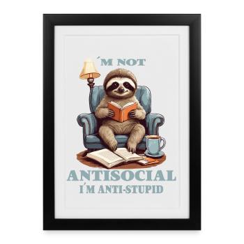 Paresseux intelligent avec un livre - Affiche encadrée (27 × 37 cm) - noir - Devant