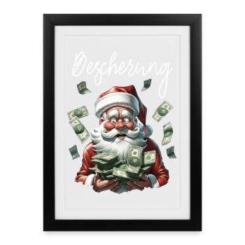 Geldregen Santa Weihnachten Weihnachtsmann - Gerahmtes Poster (27 × 37 cm) - Schwarz - Vorne