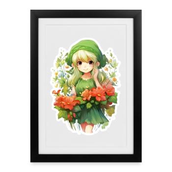 Chemise fantastique de champ de fleurs Elfe Blonde - Affiche encadrée (27 × 37 cm) - noir - Devant