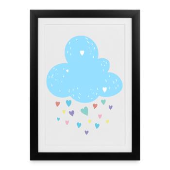 Pastel Cloud Hearts Shower - Framed poster (27 × 37 cm) - black - Front