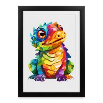 dragon coloré - Affiche encadrée (27 × 37 cm) - noir - Devant