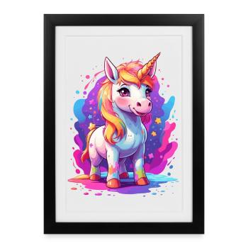Licorne mignonne - Affiche encadrée (27 × 37 cm) - noir - Devant