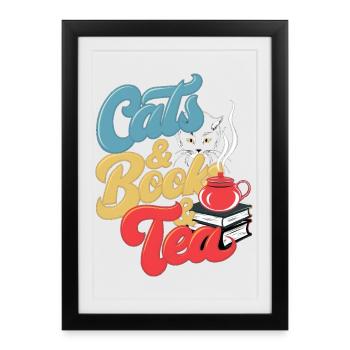 Chat et thé Imprimer - Affiche encadrée (27 × 37 cm) - noir - Devant