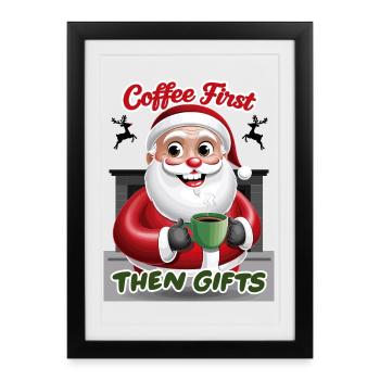Santa Claus with coffee - Framed poster (27 × 37 cm) - black - Front