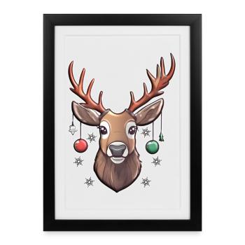 Christmas Deer with Jewelry & Snowflakes - Framed poster (27 × 37 cm) - black - Front