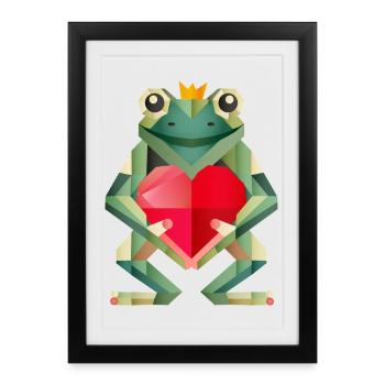 Frog Prince with Heart – Geometric Declaration of Love - Framed poster (27 × 37 cm) - black - Front