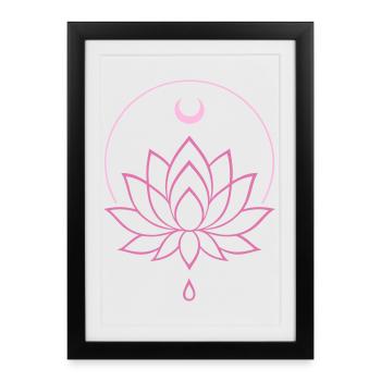 Lotus & Moon - Design de Yoga Spirituel en Rose - Affiche encadrée (27 × 37 cm) - noir - Devant