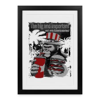 Gorille patriotique avec thème de restauration rapide - Affiche encadrée (27 × 37 cm) - noir - Devant