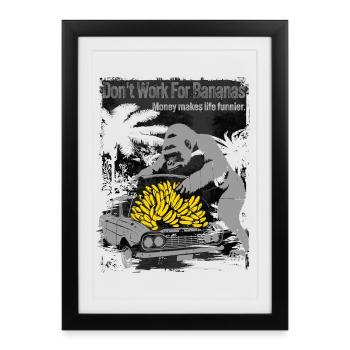 Banana Monkey Car Caricature Design - Framed poster (27 × 37 cm) - black - Front