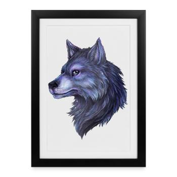 Mystical wolf hand drawn great night motif - Framed poster (27 × 37 cm) - black - Front