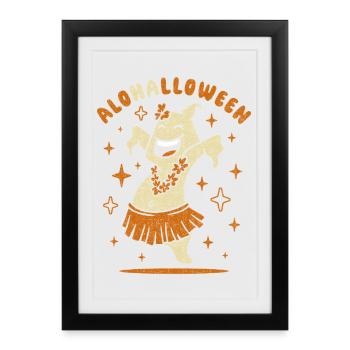 Aloha Halloween Retro Funny Ghost en jupe hula - Affiche encadrée (27 × 37 cm) - noir - Devant