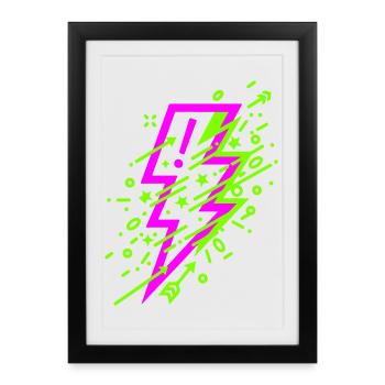 Vibrant cosmic lightning in neon - Framed poster (27 × 37 cm) - black - Front