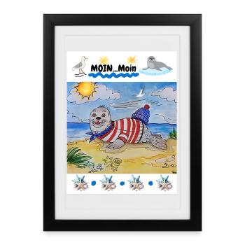 EG vacances I phoque I mer du Nord I idée cadeau - Affiche encadrée (27 × 37 cm) - noir - Devant