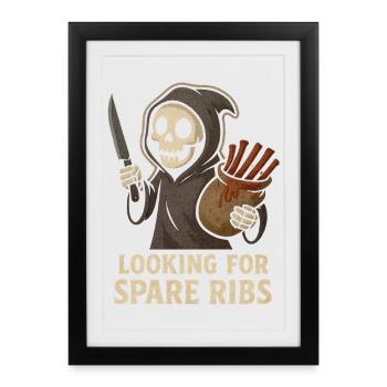 Halloween Skeleton looking for Spare Ribs Shirt Fun - Framed poster (27 × 37 cm) - black - Front