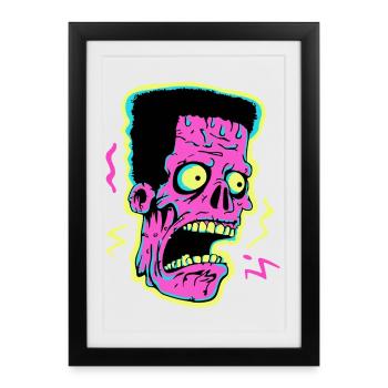 Néon Zombie Screamer Pop Art - Affiche encadrée (27 × 37 cm) - noir - Devant