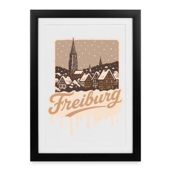 L’hiver à Fribourg - Affiche encadrée (27 × 37 cm) - noir - Devant