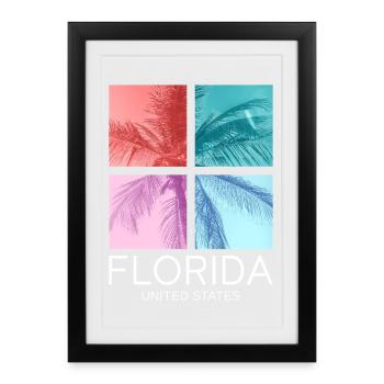 Florida USA Miami America Summer Palm Trees Beach - Framed poster (27 × 37 cm) - black - Front