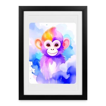Little Monkey (Portrait) (Purple Watercolor) - Framed poster (27 × 37 cm) - black - Front