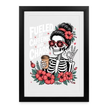 Mutter Koffein Mutter Skelett Kaffee - Gerahmtes Poster (27 × 37 cm) - Schwarz - Vorne
