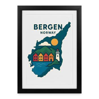 Bergen, Norvège : Skyline au bord de la mer - Affiche encadrée (27 × 37 cm) - noir - Devant