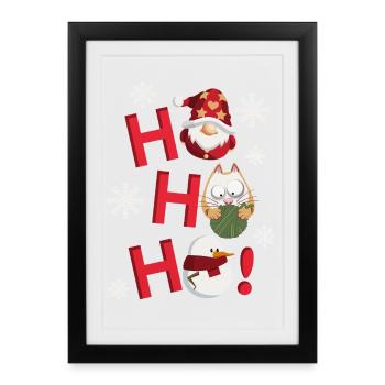 Santa Ho Ho Ho Ho Katze und Schneemann - Gerahmtes Poster (27 × 37 cm) - Schwarz - Vorne