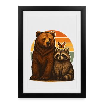 Amoureux des animaux des ratons laveurs d’ours - Affiche encadrée (27 × 37 cm) - noir - Devant