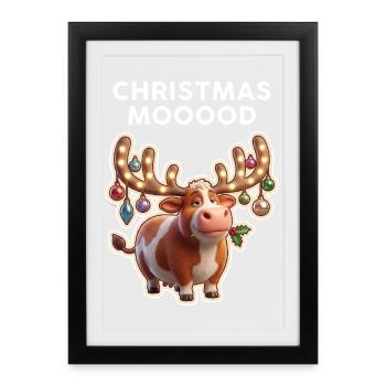 Christmas cow with glow ornaments - Framed poster (27 × 37 cm) - black - Front