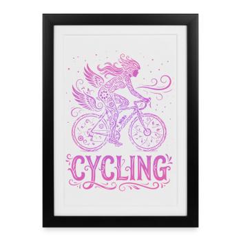 Cycliste Fée en Dentelle Rose - Affiche encadrée (27 × 37 cm) - noir - Devant