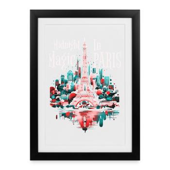 Paris Eiffel Tower France City Skyline Night - Framed poster (27 × 37 cm) - black - Front